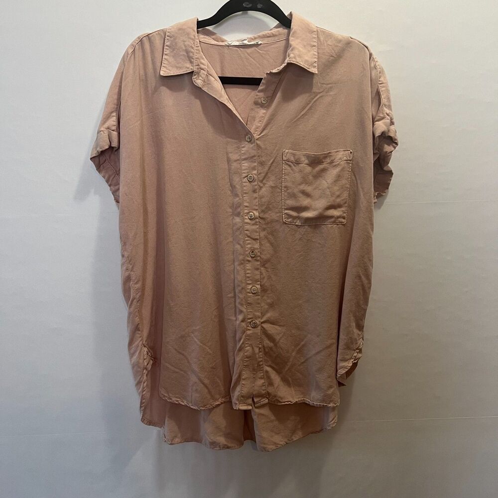 Jane + Delancey Womens Size Large Light Dusty Rose Button Up Collared Top